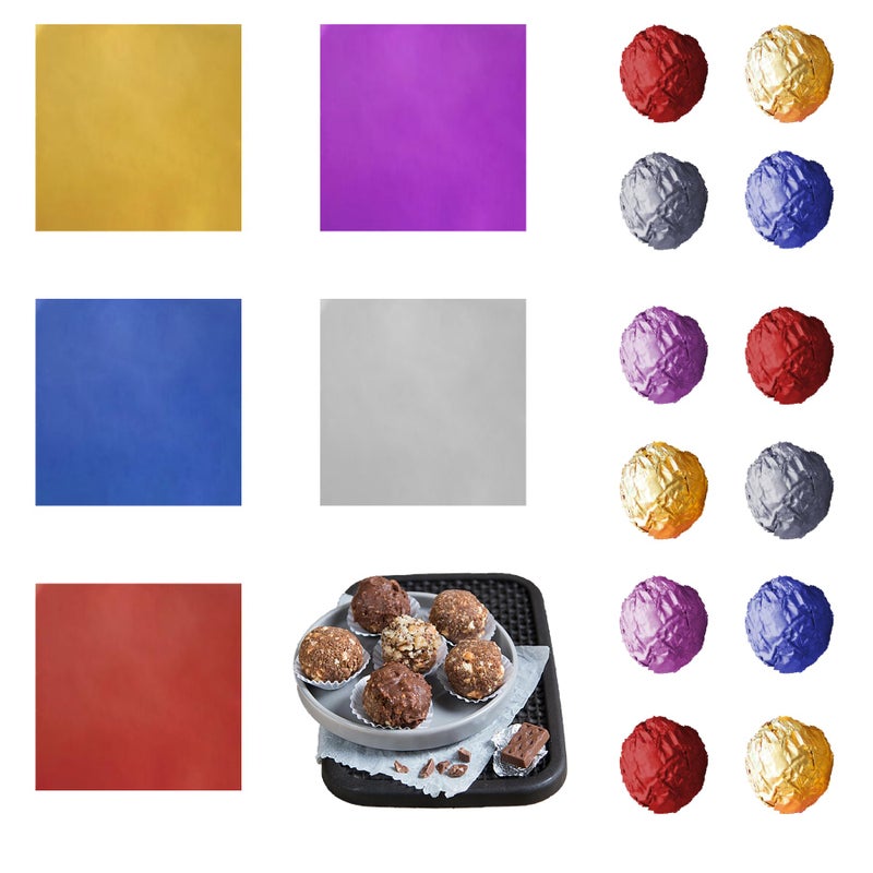 PABCK 500 Pcs 5 Colors Chocolate Wrappers Aluminium Foil Paper Wrapping Papers Square Sweets Lolly Paper Food Candy Tin Foil Wrapper for Candy Packaging Decoration (4x4 inches) - Image 1